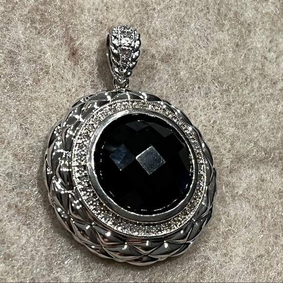 Vintage Moissanite crown round pendant with faceted onix set in 925 Silver - Picture 6 of 9